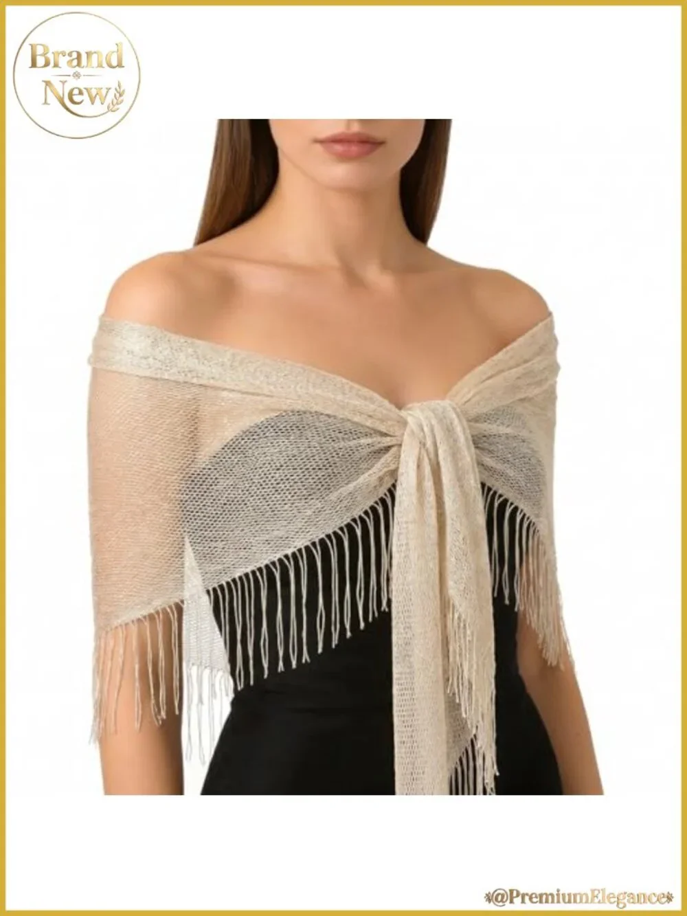 Metallic Shimmer Triangular Tassel Shawl Wrap for Evening Dresses